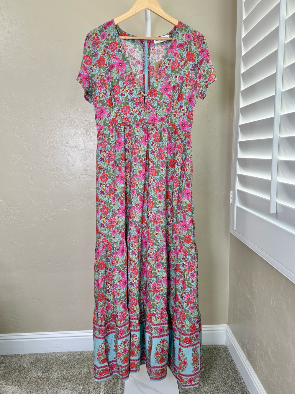 NATURAL LIFE Evangeline Pink and Turquoise Floral Maxi Dress Medium NWT - Picture 5 of 11